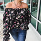 Black Floral Off Shoulder Plus Size Top