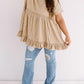 Khaki Plus Size Crinkle Textured Ruffle Trim Babydoll Top