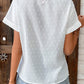 White Lace Swiss Dot Cuffed Sleeves Top