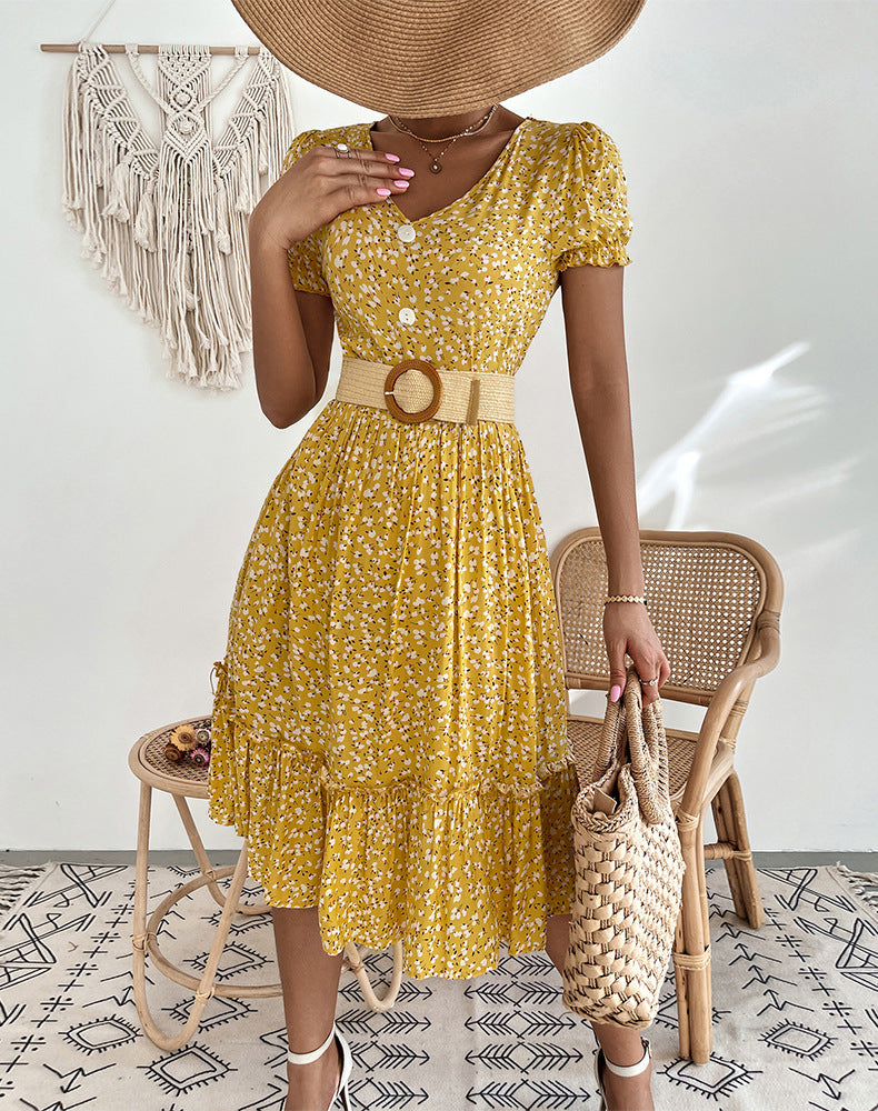 Summer floral V-neck dress