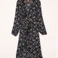 Black Wrap Eyelash V Neckline Long Sleeves Floral Dress