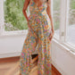 Adjustable Straps Floral Tiered Wide Leg Jumpsuit
