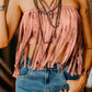 Pink Tassel Drawstring Bandeau Crop Tank Top