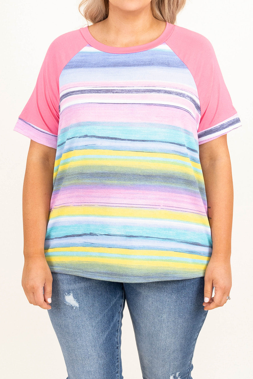 Striped Plus Size Raglan Sleeve Top