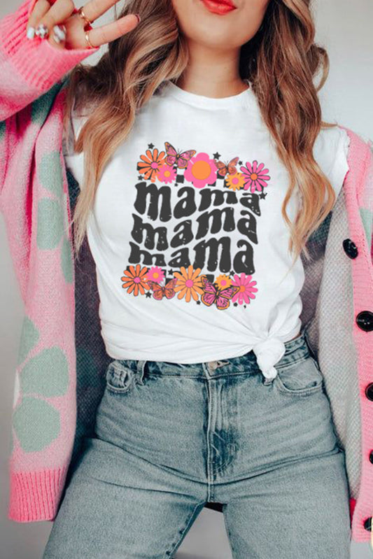 mama Flower Graphic Print Short Sleeve T Shirt