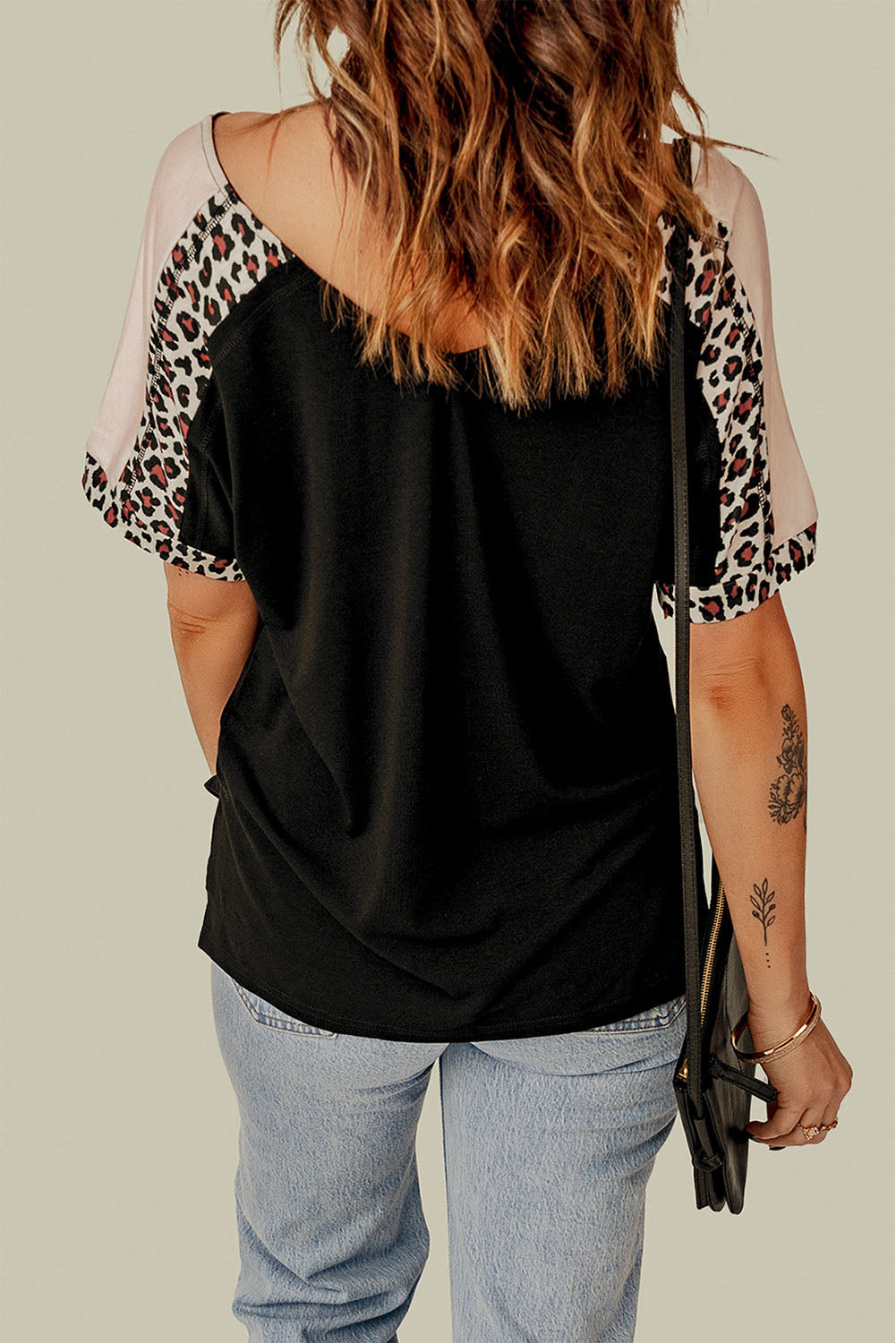 Mama Floral Leopard Patchwork Half Sleeve T Shirt