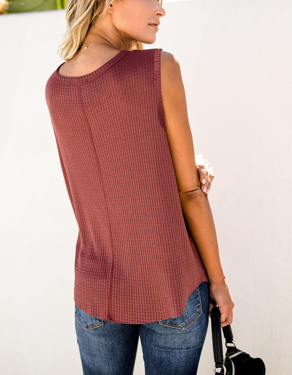 Crew Neck Waffle Tank Top