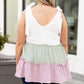 White Plus Size Color Block Ruffle Tiered Babydoll Tank Top