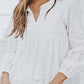 Embroidery Drawstring V Neck Long Sleeve Top
