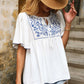 White Casual Tie Front Floral Print Flounce Sleeve Top