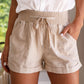 Khaki Drawstring Shirred High Waist Casual Shorts
