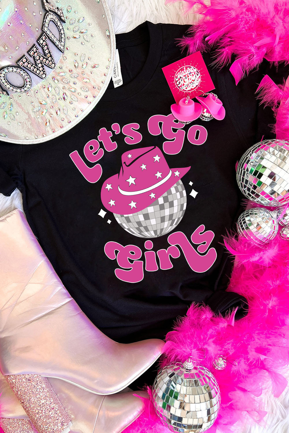 Black Let\'s Go Girls Western Graphic Print T Shirt