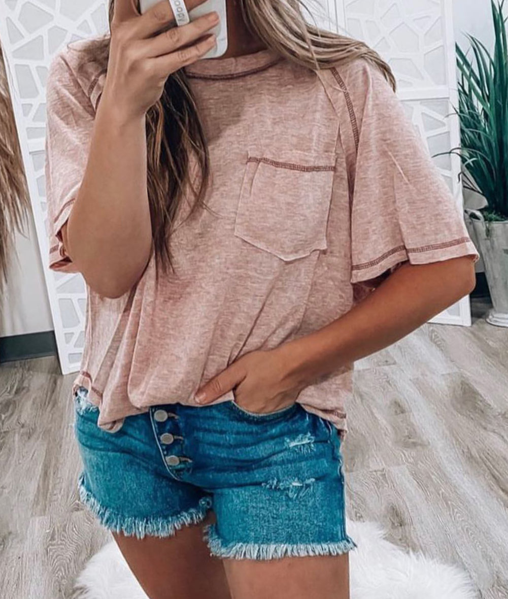 Exposed Seam Detail Loose T-shirt