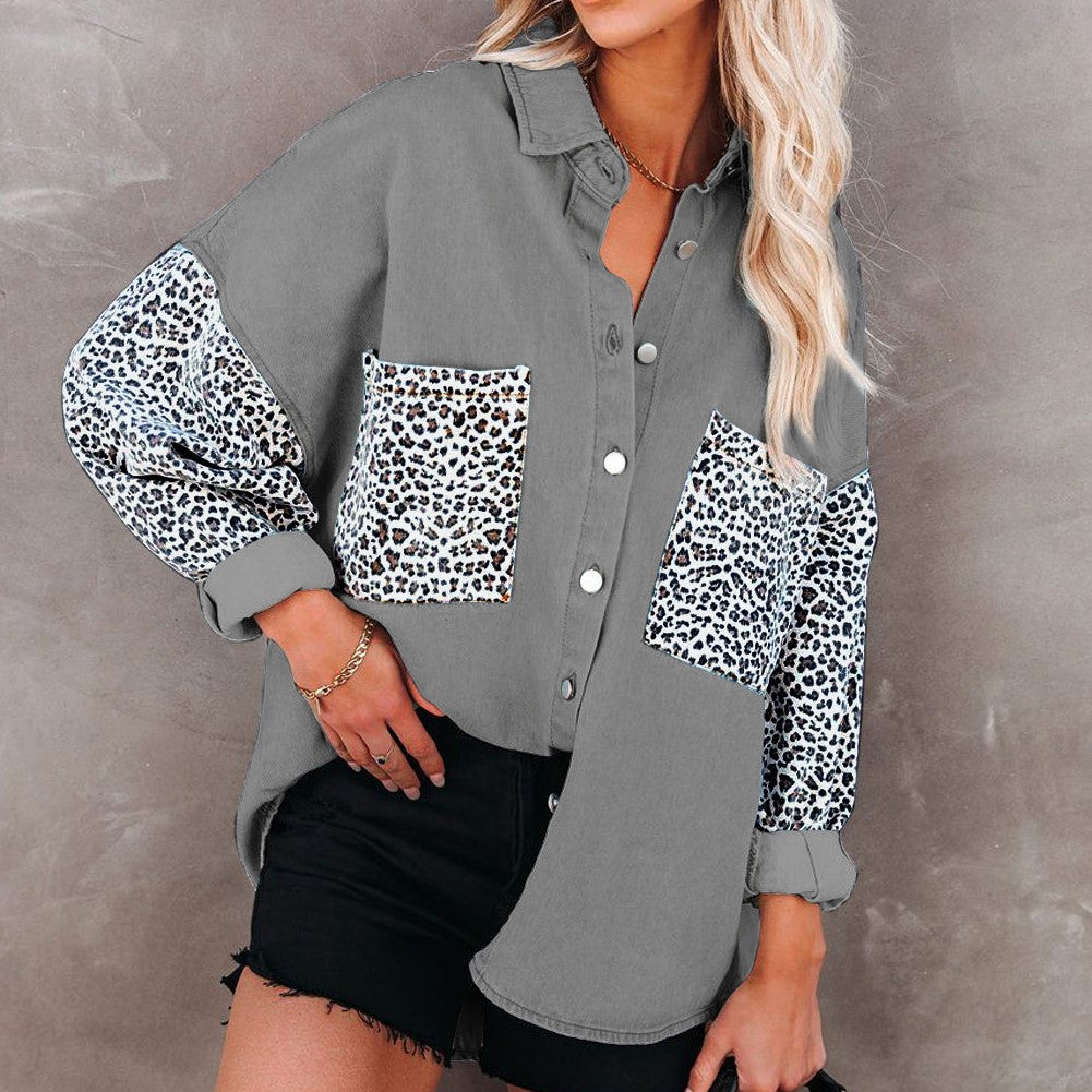 Contrast Leopard Denim Jacket