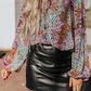 Multicolor Vibrant Floral Tie V Neck Puff Sleeve Blouse