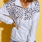 Leopard Splicing Zipper Collar Striped Sweatshirt