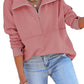 Pink Solid Color Zip Collar Sweatshirt with Pockets