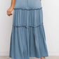 Blue Solid Layered Ruffled Drawstring High Waist Maxi Skirt