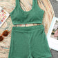 Green Active Textured Sports Bra and Shorts Set