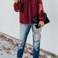 Fashion Lantern-Sleeve Lace Patchwork Top