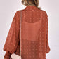 Swiss Dot Shirred Cuff Open Front Cardigan