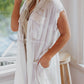 White Flap Chest Pockets Open Front Beach Cover-up with Belt