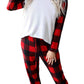 Red Plaid Raglan Sleeves Top and Drawstring Pants Lounge Set