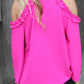 Rose Ruffled Cold Shoulder Long Sleeve Top