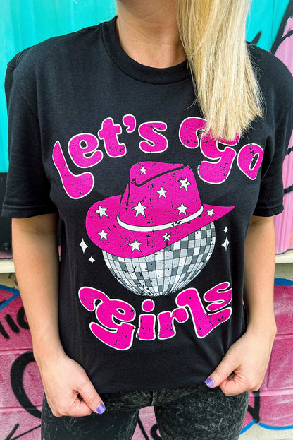 Black Let\'s Go Girls Western Graphic Print T Shirt