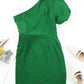 Green Asymmetric Bubble Sleeve Twist Knot Wrap Dress