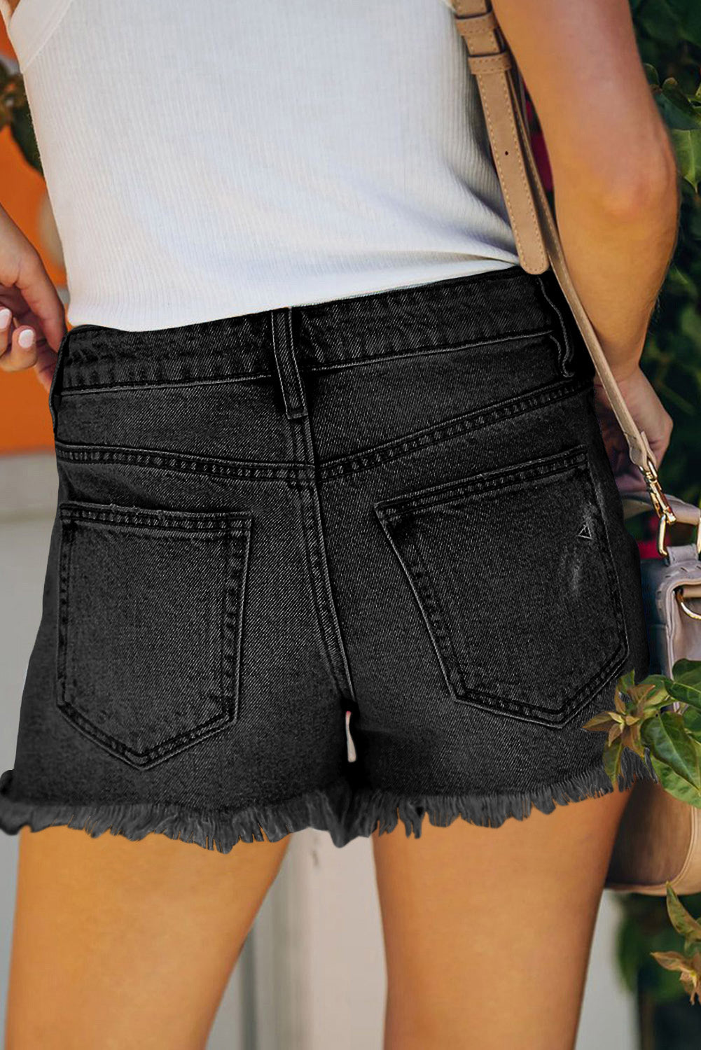 Raw Hem Distressed High Rise Denim Shorts