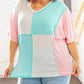 Sky Blue Plus Size Color Block Outseam Knit Top