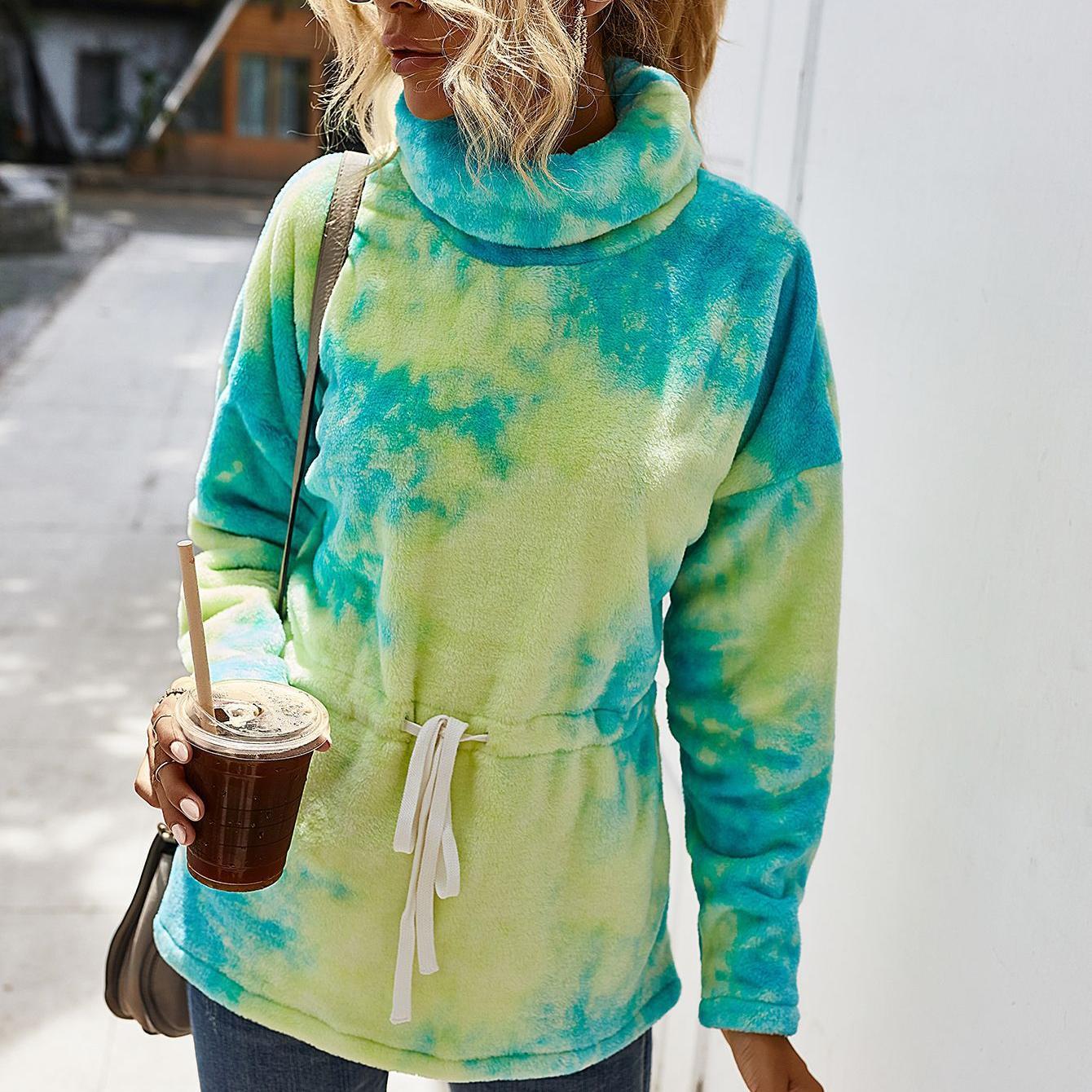 Autumn and winter high neck tie-dye sweater