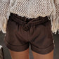 PU Leather Belted High Waist Shorts