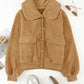 Button Flap Pocket Spread Collar Fleece Jacket