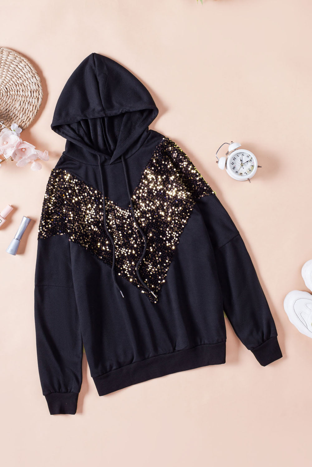 Chevron Sequin Pullover Hoodie