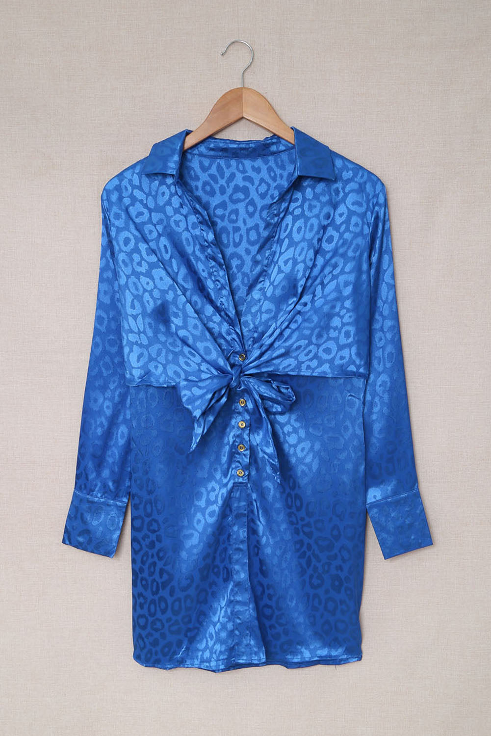 Leopard Print Tie Knot Satin Mini Dress