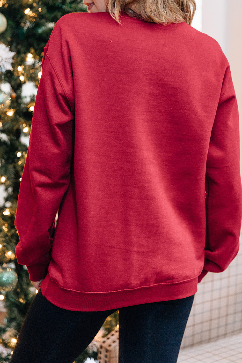 Red Merry Mood Long Sleeve Pullover Sweatshirt