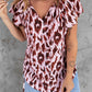 Leopard Print Flounce Drawstring Short Sleeve T-shirt