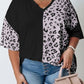 Black Plus Size Leopard Patchwork Short Sleeve Top
