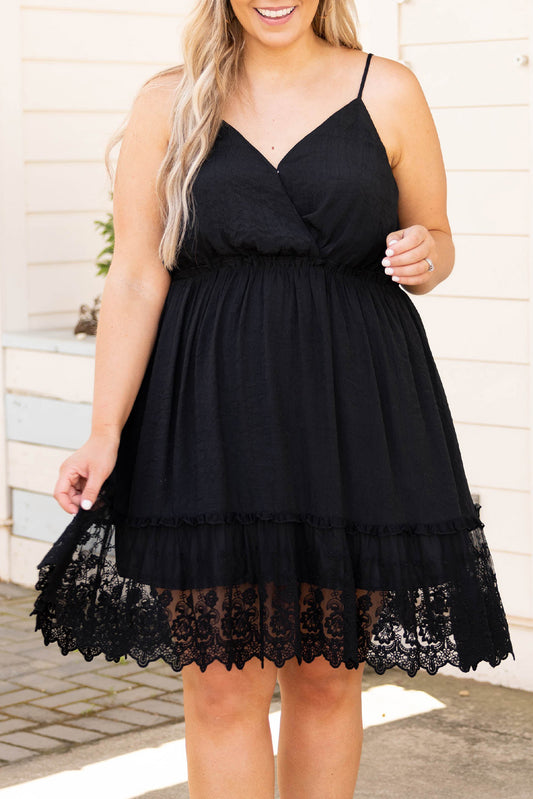 Black Lace Ruffle Hem Plus Size Flared Sundress