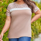 Khaki Leopard Yoke Color Block Plus Size Top