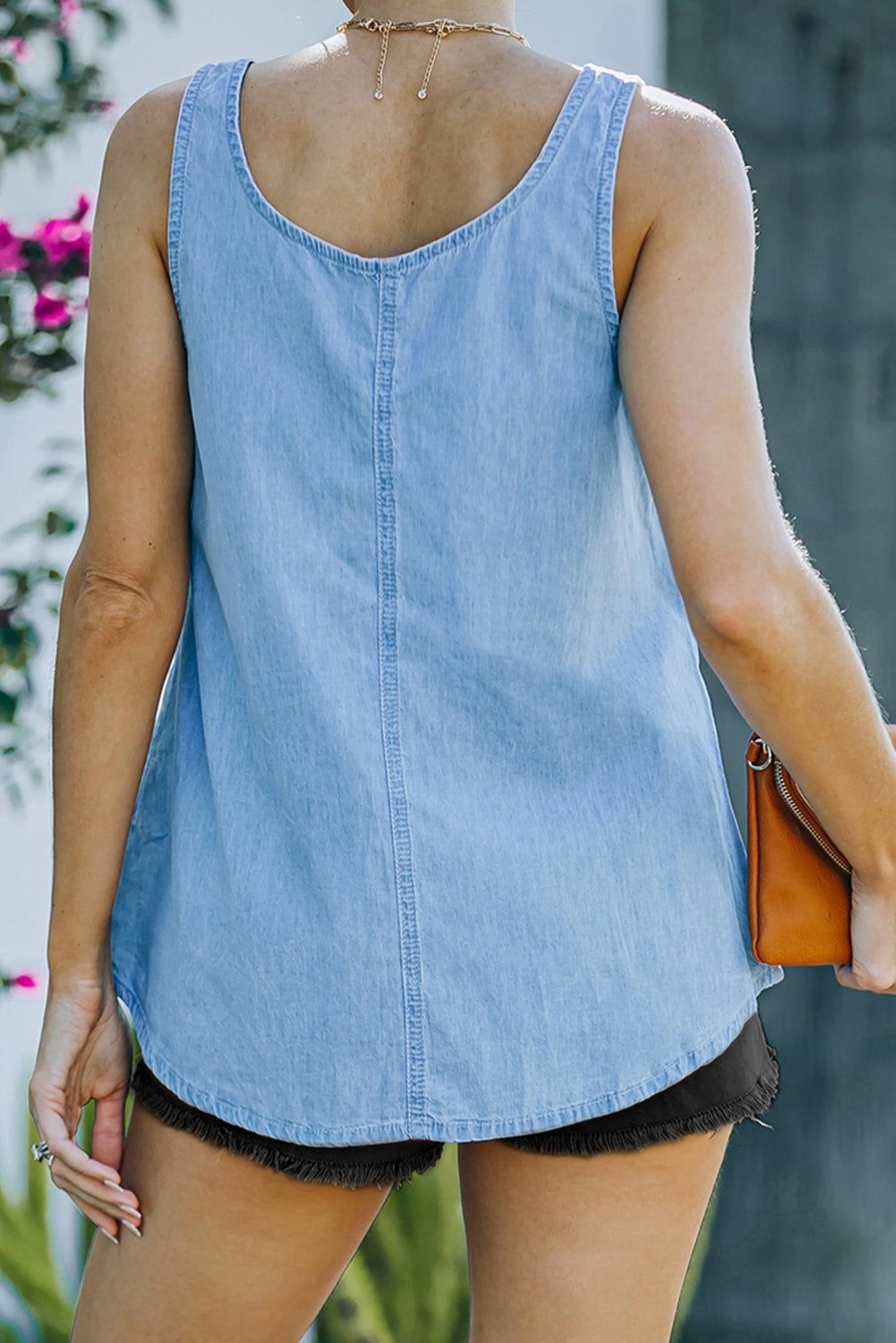 Plain Denim Bust Pocket Tank Top