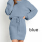Balloon Sleeve Knit Dress Short Skirt