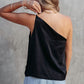 Black Satin One Shoulder Loose Tank Top