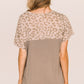 Khaki Leopard Yoke Color Block T Shirt