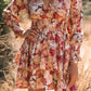 Floral Print V Neck Wrap Tiered Dress
