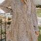 Khaki Leopard Print Ruffled V Neck Long Sleeve Mini Dress