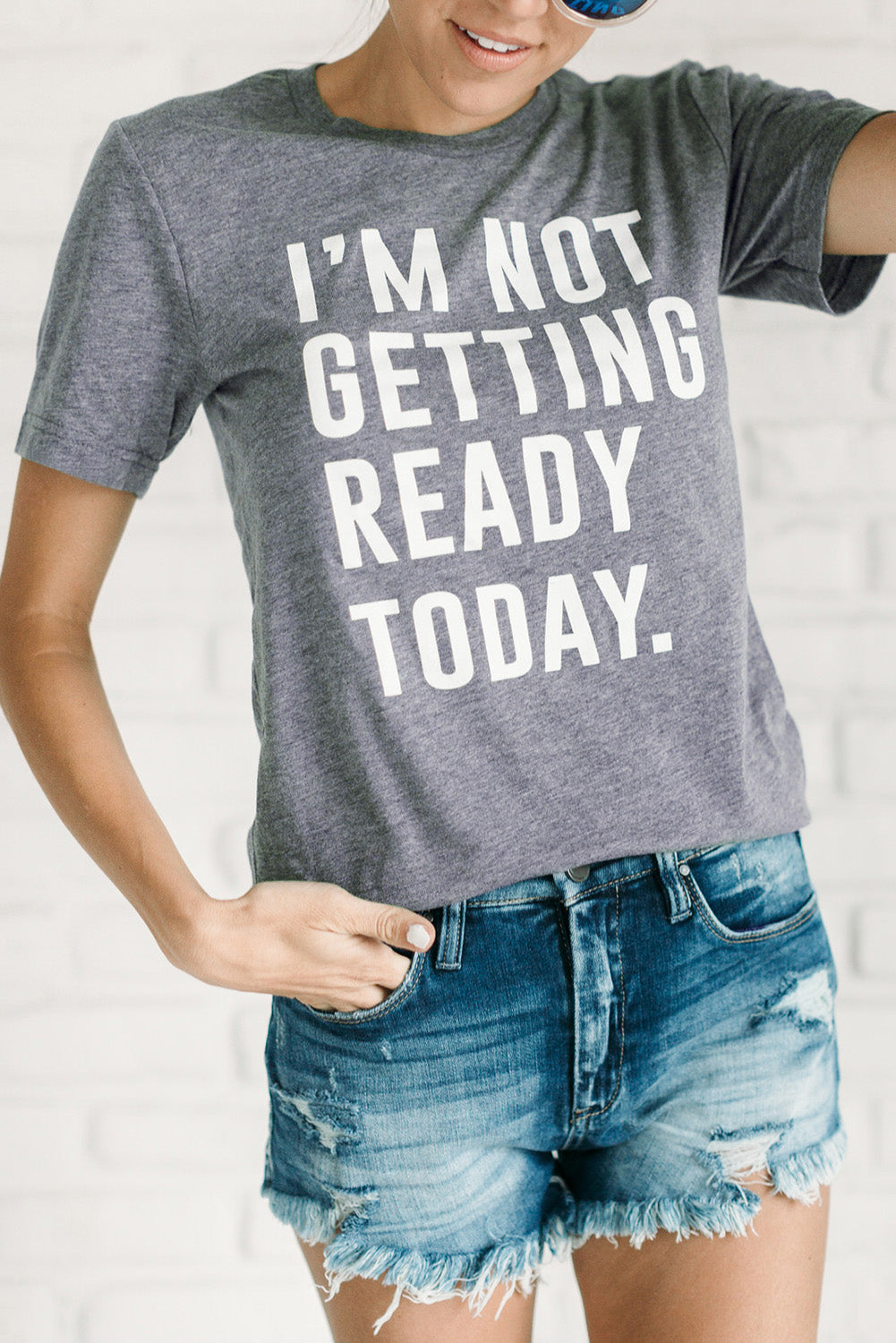 Gray Slogan Letter Print Crew Neck Graphic T Shirt