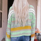 Green Striped Bell Sleeves Loose Sweater